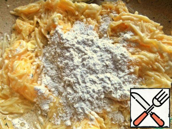 Pour a little flour.