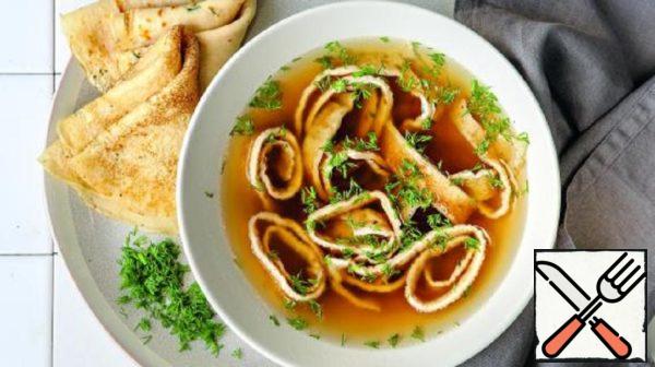 Chicken Broth with Egg Pancakes Recipe