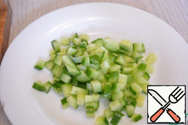 Also finely chop the cucumber.
