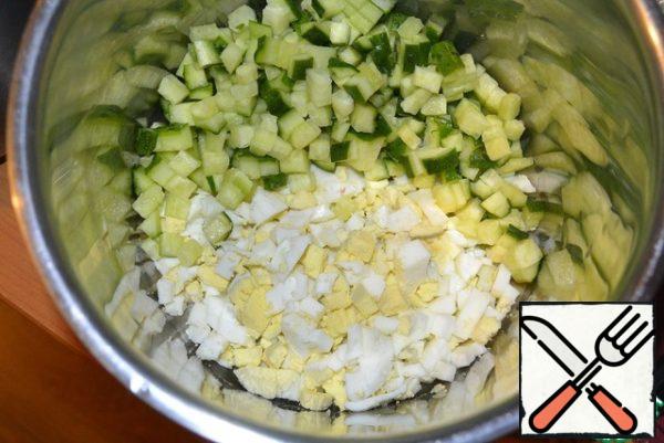 Diced cucumbers and boiled eggs,
