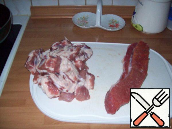Meat cut on pieces of a small size.