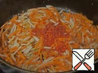 Add the carrots, celery and red hot pepper, fry all together until soft. Set aside.