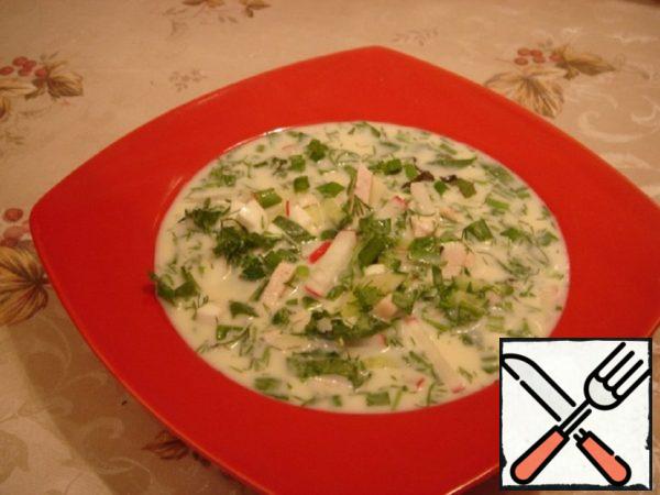 Okroshka on Yogurt with Chicken and Spinach Recipe
