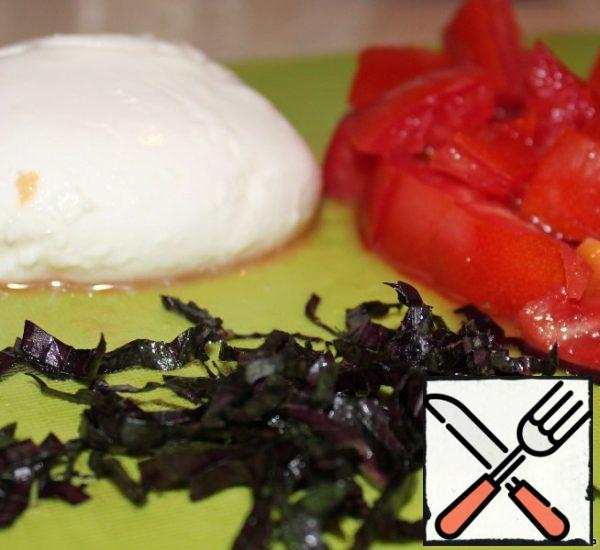 Diced tomato, finely chopped basil, diced mozzarella.
