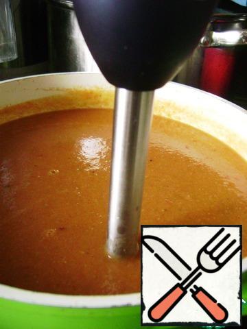 Blend soup with immersion blender.