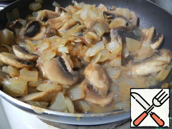 Fry until cooked mushrooms.