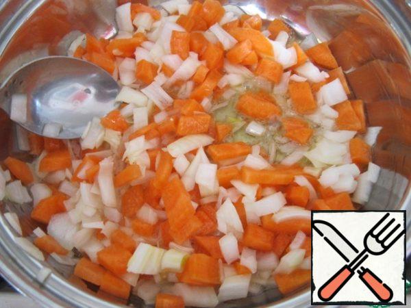 Fry onions and carrots until Golden brown.