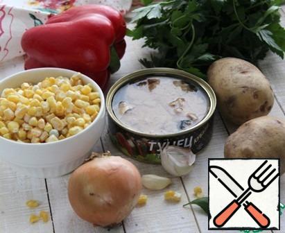 A simple set of ingredients for a soup.