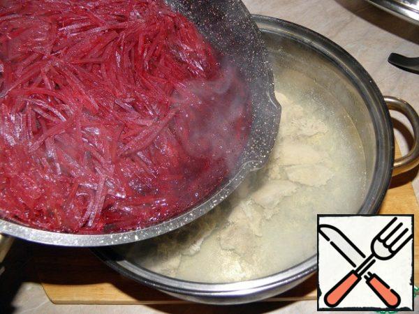 Offer him stewed beetroot with liquid, let it boil.

