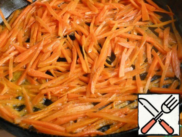 Carrots cut into sticks and fry.