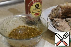 For marinade mix sweet soy sauce, dry grass, oil, vinegar.