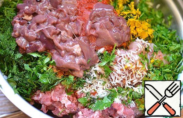 Add diced chicken liver.
