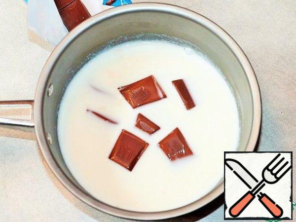 Break the chocolate slices, add to the milk, stir and wait until it melts. Remove the pan from the stove, let cool.