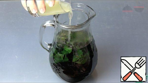 Wash Basil and put in a jug. Pour boiling water. Let stand for 20 minutes. The water will turn dark purple.