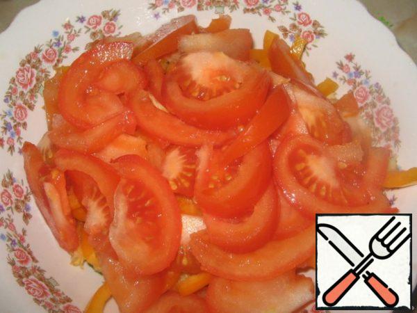 And a tomato, some pretty big slices. Stir, salt-to taste.
