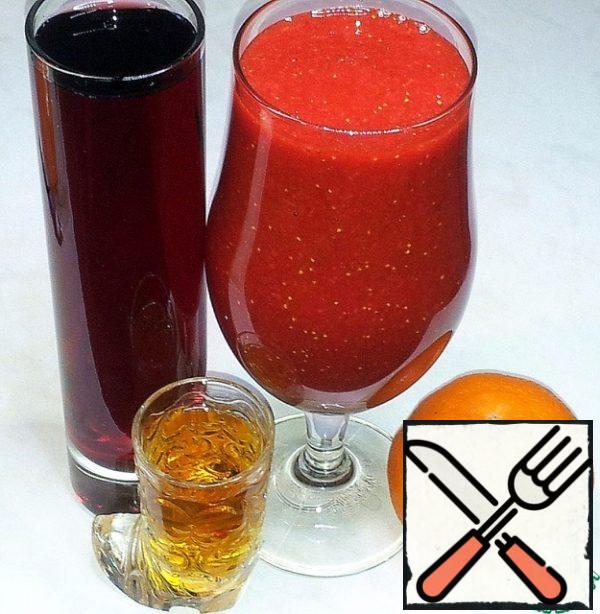 Juice is squeezed out of the grapes. Strawberry juice left with the pulp.
