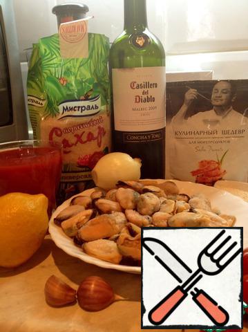Here is a set of products for pasta, only olive oil I forgot to put. Mussels I have frozen.