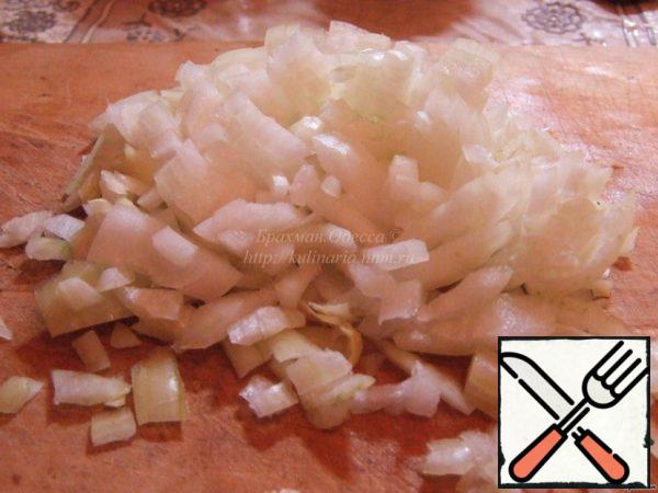 The onion cut into small dice.