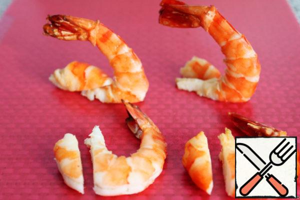 Cut shrimp for canapes as shown in the photo.