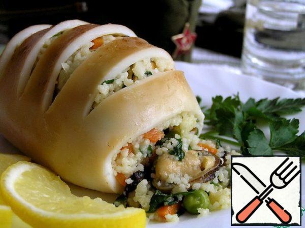 Squid Stuffed with Mussels, Vegetables and Couscous Recipe