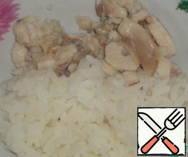 Mix fish fillet with boiled rice.
