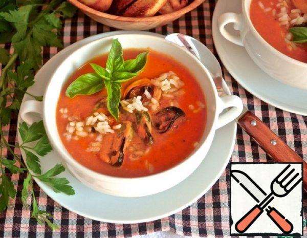 Tomato Soup with Rice and Mussels Recipe