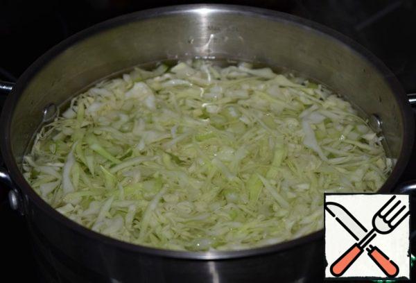 In boiling water put the cabbage and celery. Cook, stirring, for five minutes.