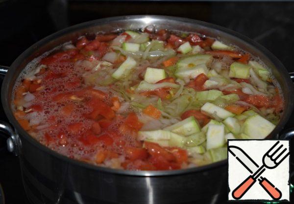 Then in a pan, add the remaining vegetables and cook the soup for 15-20 minutes on medium heat. Add salt and pepper.