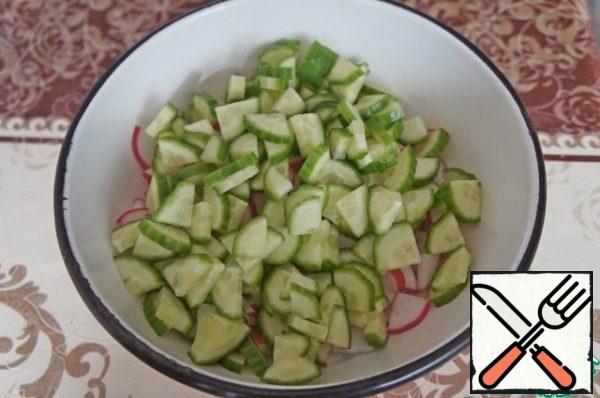 Add sliced cucumbers in the same way.