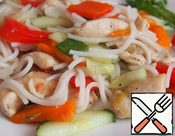 Funchoza with Vegetables and Chicken Fillet Recipe