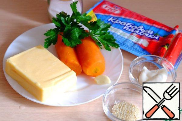 Ingredients for the preparation of snacks crab and cheese balls "Fast".