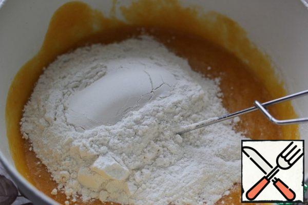 Pumpkin mixture pour in the flour (I have the opposite happen), stir with a spatula or mixer until smooth.