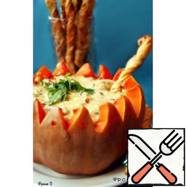 Cheese Fondue in a Pumpkin with Crispy Sticks Recipe