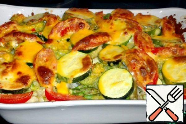 Vegetables baked for 30 minutes until Golden cheese crust.
