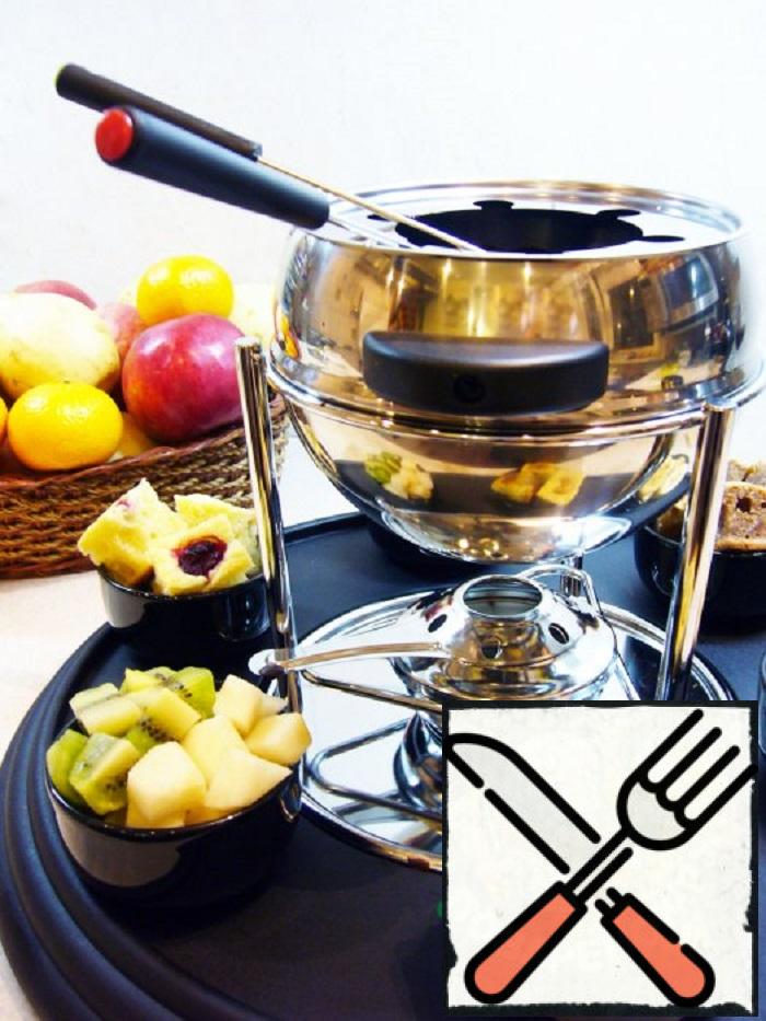 Chocolate Fondue With Cottage Cheese Biscuit And Fruit Recipe With