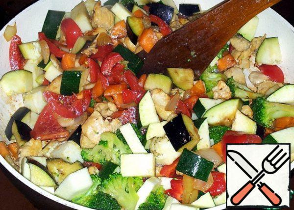 Put the vegetables and fillets on a preheated and greased frying pan. Fried for three to five minutes, no more.
