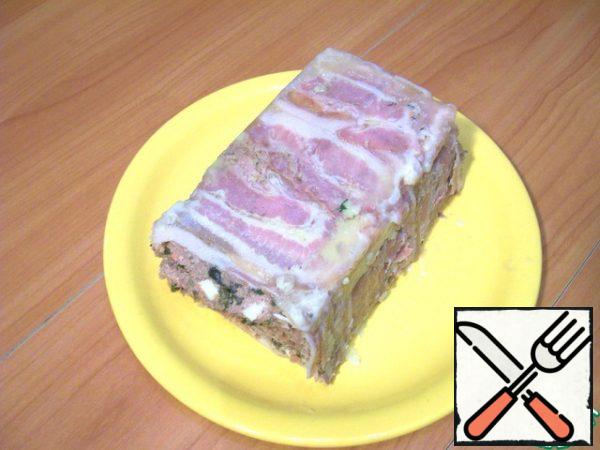 So, at the output I got a terrine, cooled and extracted from the mold.
