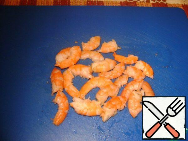 Shrimps pre-boil until cooked in salted water to clean. I had king prawns so I cut each one in half for ease of cooking.