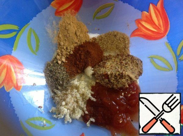 All spices are mixed in a bowl for marinating.