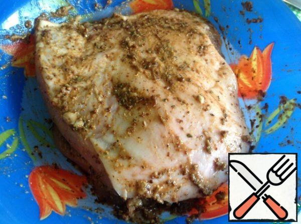 Thoroughly lubricate the meat with marinade and leave for at least 2 hours, overnight.
