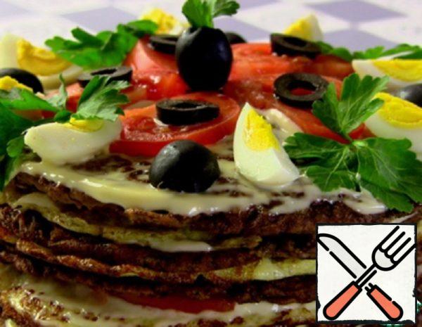 Liver Cake with Omelet and Tomatoes Recipe