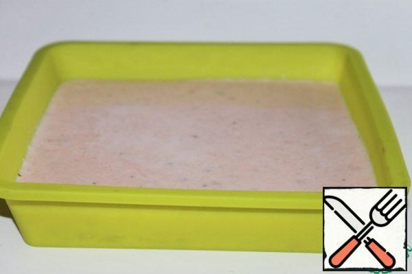 Pour the resulting mixture into a silicone mold and place in a baking tray in which water is poured. This is to ensure that the terrine after baking remained soft and juicy. Bake in a preheated 180 *C oven for 40-45 minutes.
