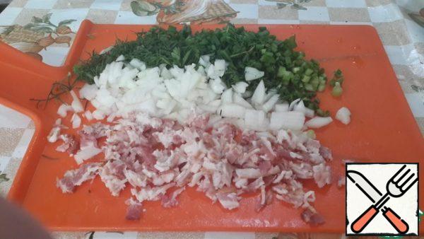 Onions  (and green), dill and bacon finely chopped.