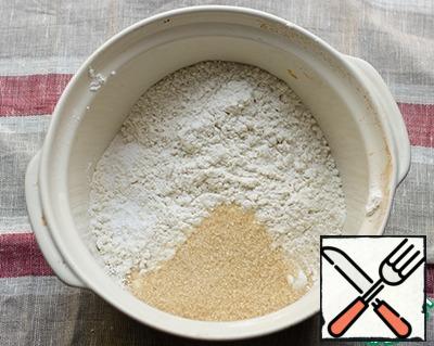 Mix all dry ingredients: sugar, flour, salt, baking powder.