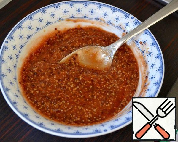 For sauce simply mix in a bowl all the ingredients! I have this time mustard with seeds, but it can be any mustard to your taste.