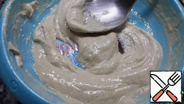 First feed method:
Mix the base with tahini, salt, lemon juice, and slowly adding water to achieve the consistency of yogurt. Tahini is a bit "white". 