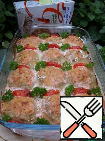Decorate with herbs and serve meatballs.