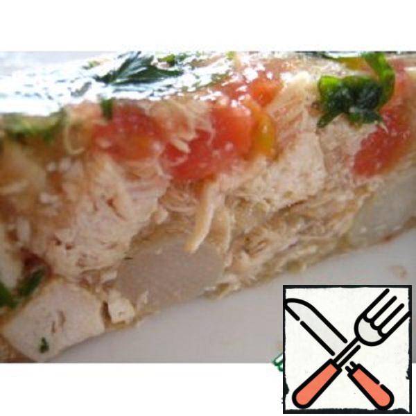 Cold Chicken Terrine with Tomatoes, Asparagus and Basil Recipe