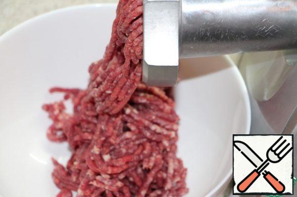 Beef skip through a meat grinder.