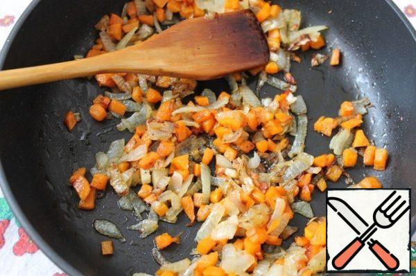 Onions and carrots cut into medium cubes and fry until Golden brown.